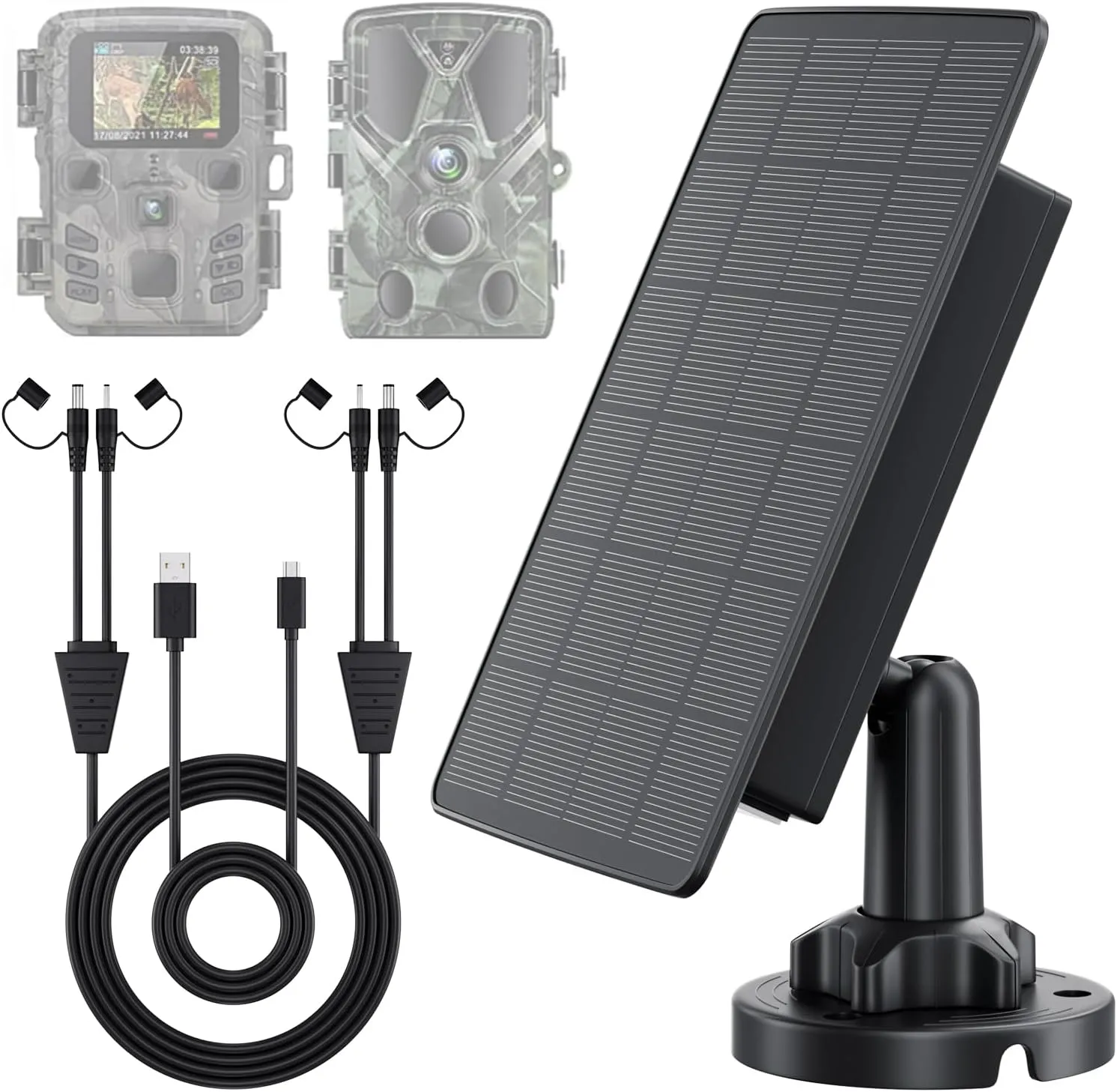 Solar Panel for Trail Cameras, 5000mAh Solar Battery Charger Kit with 12V 1A & 6V 1.5A Dual Output, Built-in Lithium Battery | IP65 Waterproof, Compatible with Bushnell, Stealth Cam, Wildgame