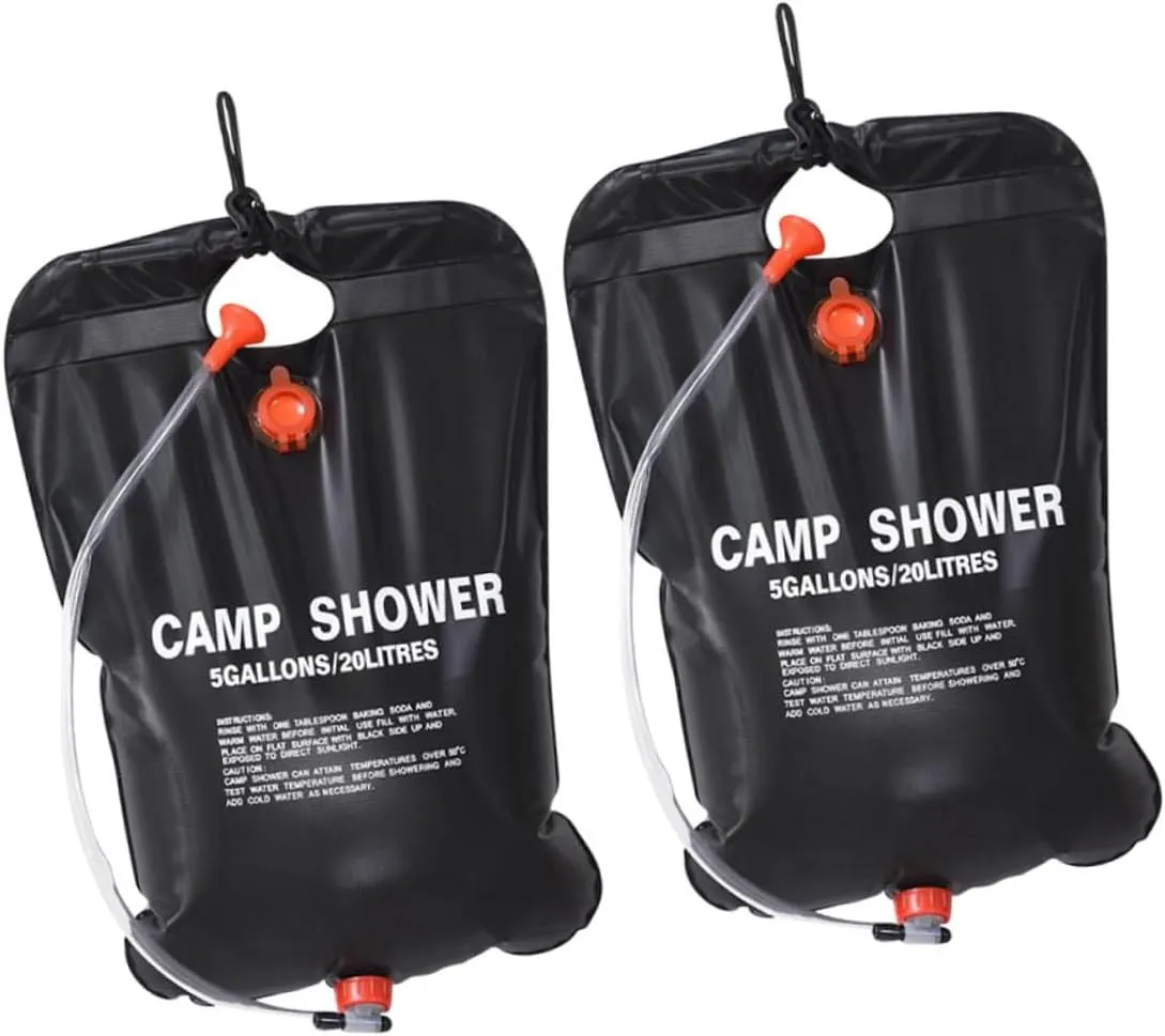 Solar Shower Bag Kit 2 Pcs 20l Outdoor Camping Shower Bag for Camp Hiking Solar Panel