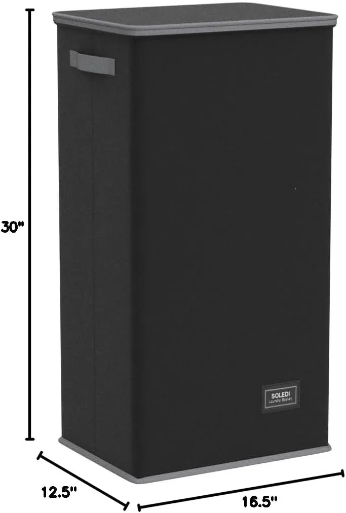 SOLEDI Laundry Hamper Black with Lid and Removable Bag - 100L Large and Tall Laundry Basket Collapsible with Handle for Clothing and Toys Storage - Dirty Clothes Hamper for Bedroom, bathroom, dorm