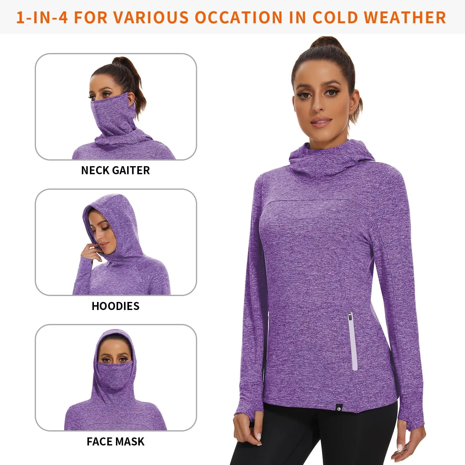 Soneven Women's Fleece Running Pullover Winter Outdoor Thermal Sweatshirts Cold Weather Ski Hiking Shirts With Thumbholes