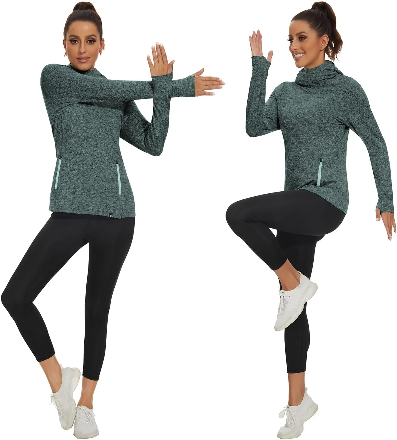 Soneven Women's Fleece Running Pullover Winter Outdoor Thermal Sweatshirts Cold Weather Ski Hiking Shirts With Thumbholes