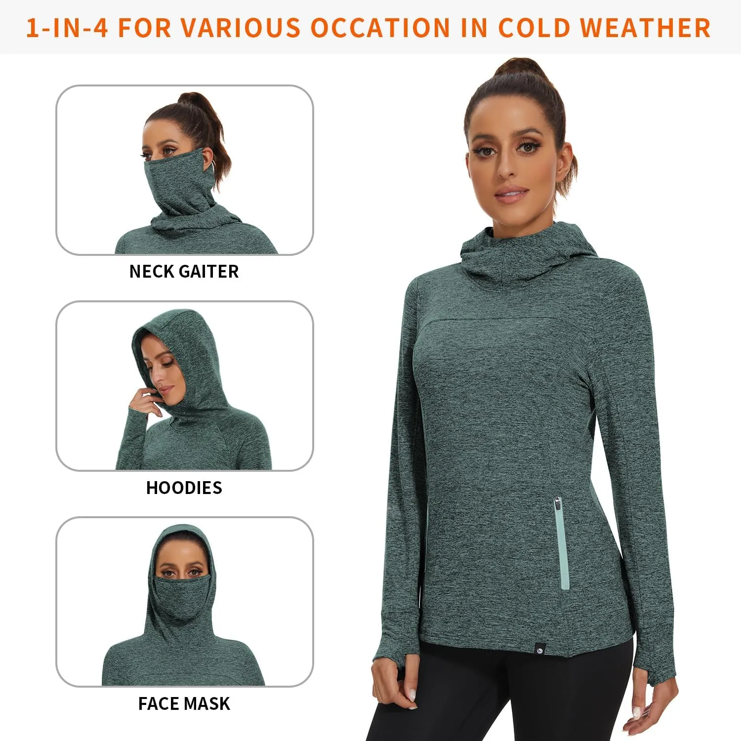 Soneven Women's Fleece Running Pullover Winter Outdoor Thermal Sweatshirts Cold Weather Ski Hiking Shirts With Thumbholes