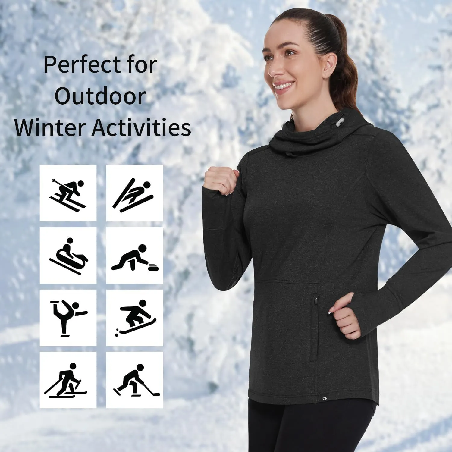 Soneven Women's Fleece Running Pullover Winter Outdoor Thermal Sweatshirts Cold Weather Ski Hiking Shirts With Thumbholes