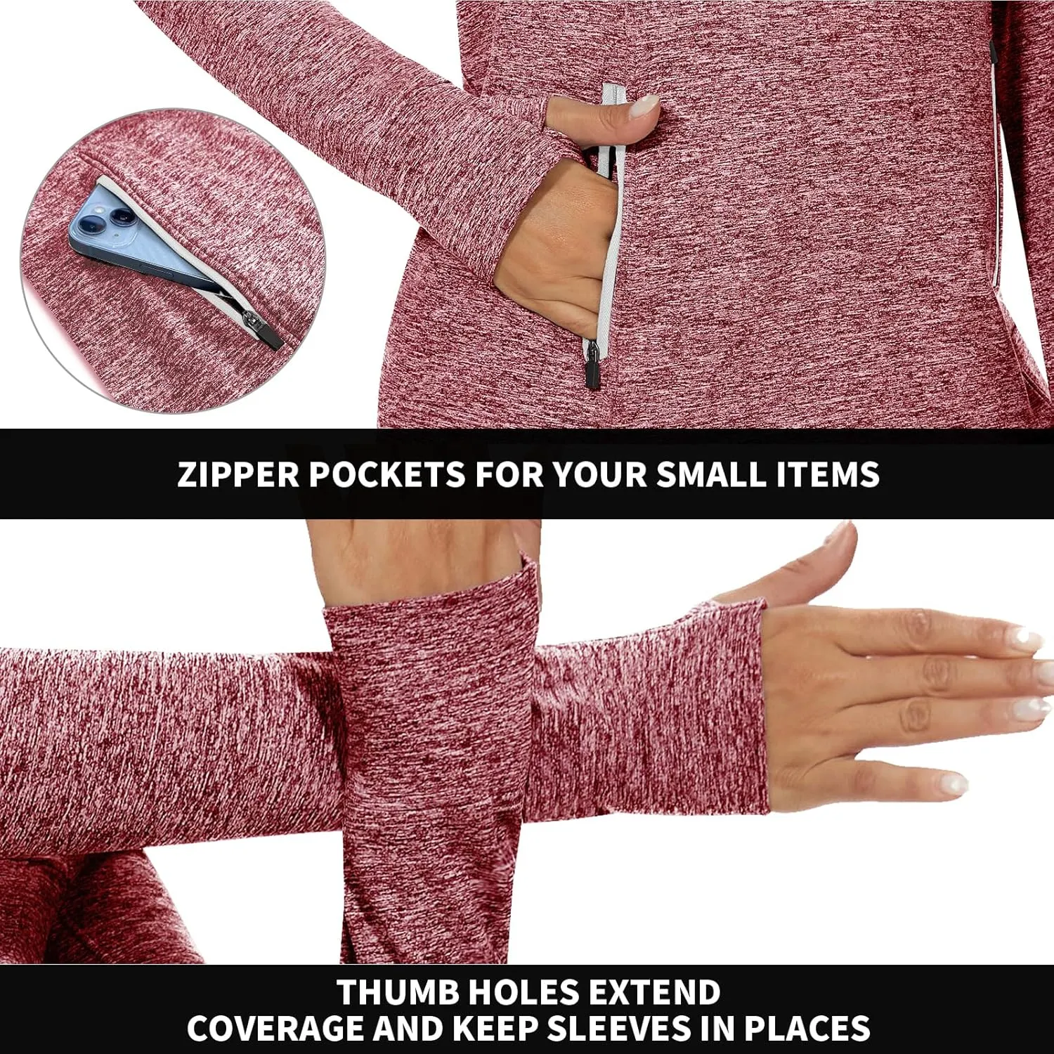 Soneven Women's Fleece Running Pullover Winter Outdoor Thermal Sweatshirts Cold Weather Ski Hiking Shirts With Thumbholes