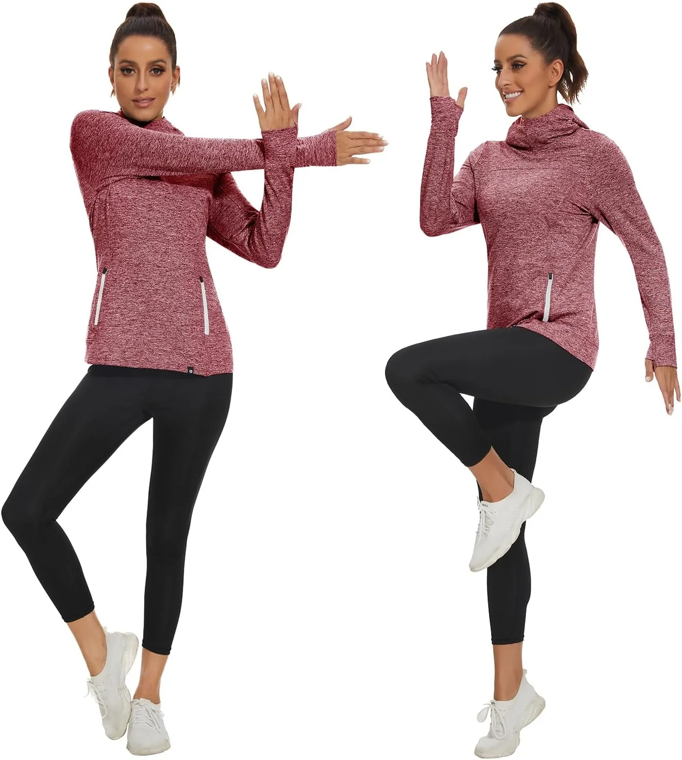 Soneven Women's Fleece Running Pullover Winter Outdoor Thermal Sweatshirts Cold Weather Ski Hiking Shirts With Thumbholes