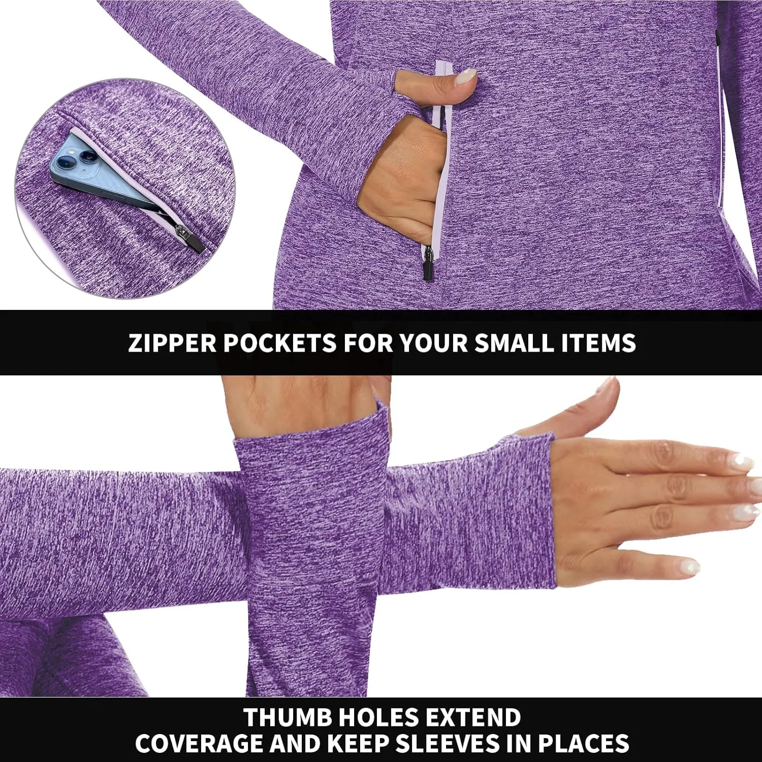 Soneven Women's Fleece Running Pullover Winter Outdoor Thermal Sweatshirts Cold Weather Ski Hiking Shirts With Thumbholes