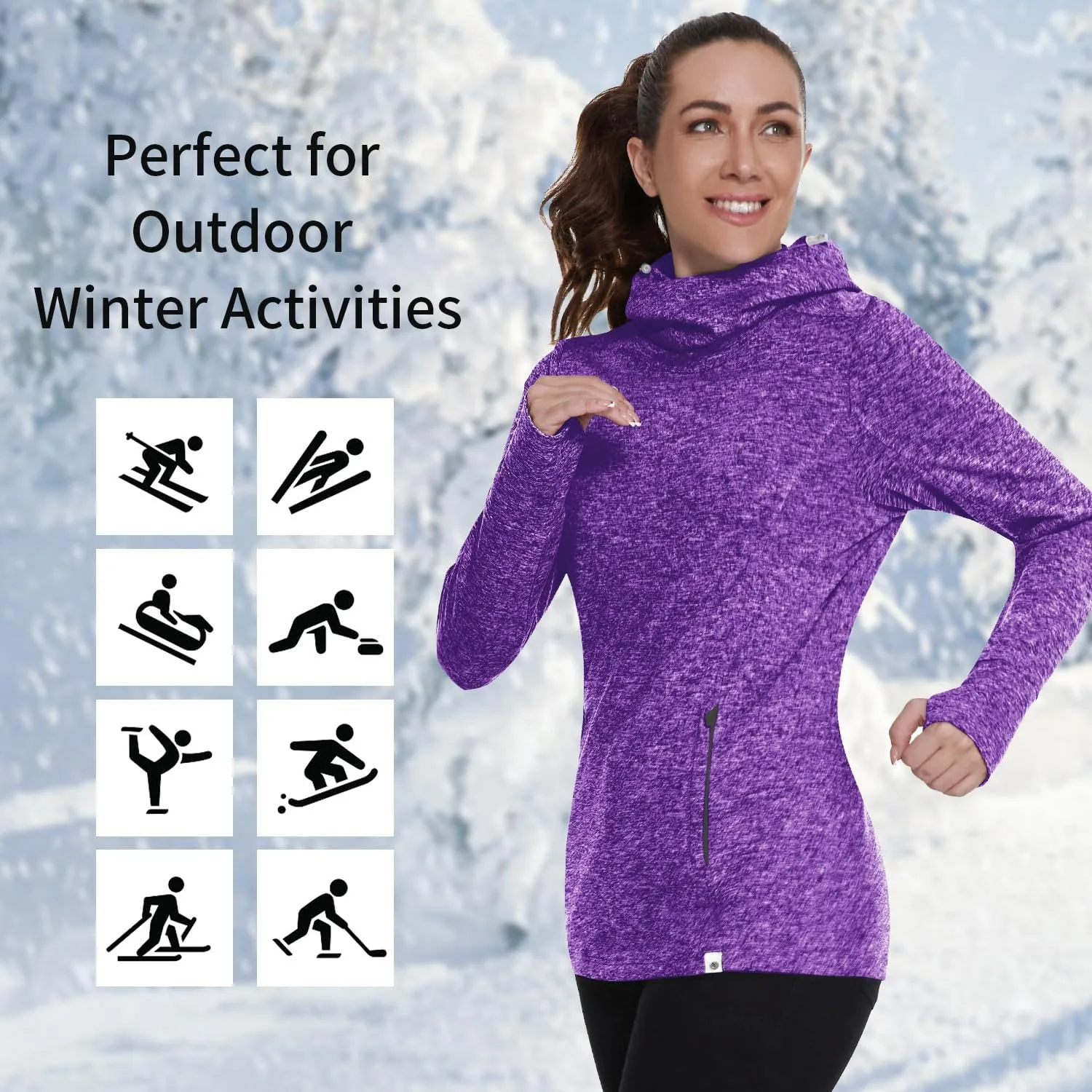 Soneven Women's Fleece Running Pullover Winter Outdoor Thermal Sweatshirts Cold Weather Ski Hiking Shirts With Thumbholes