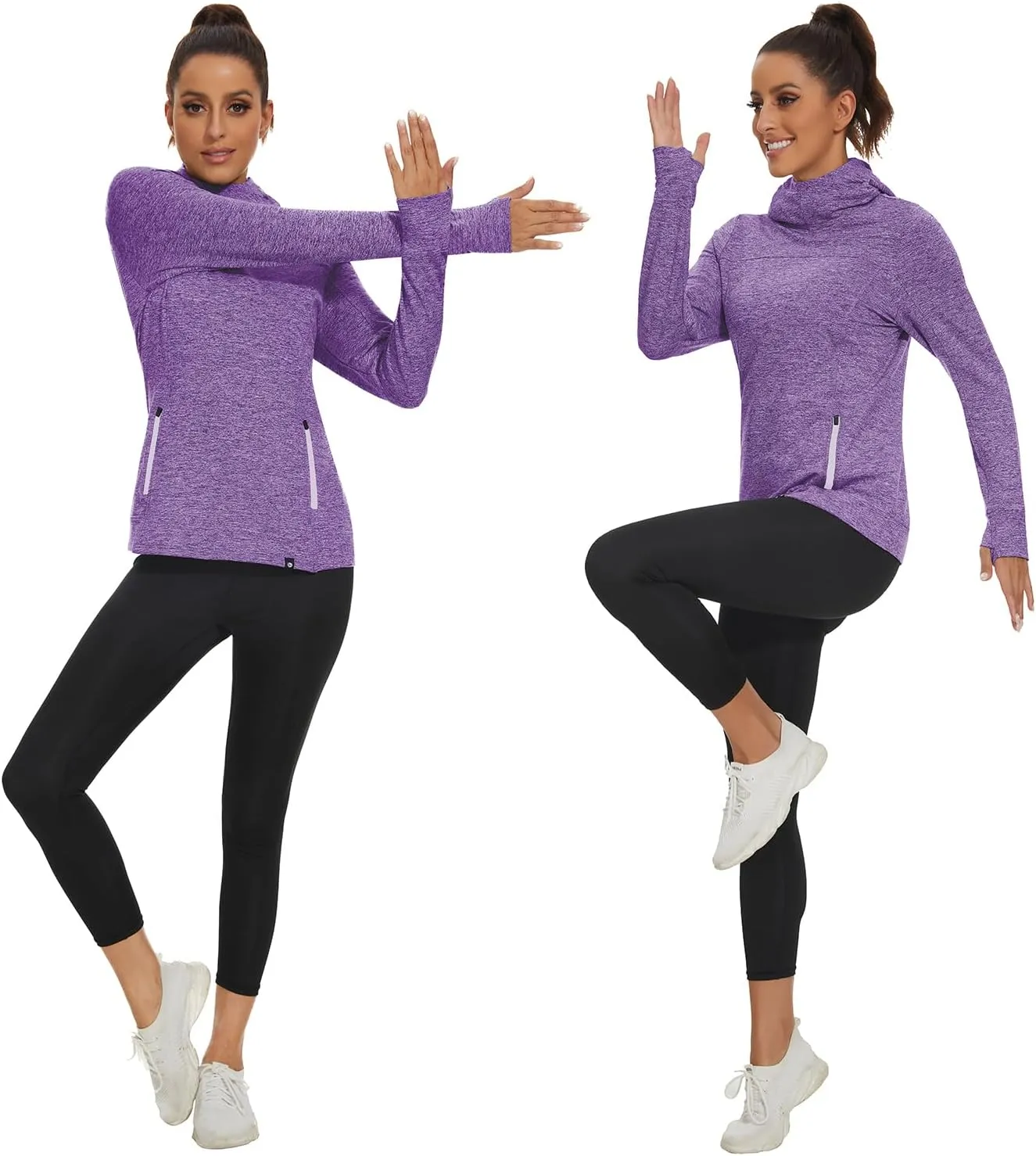 Soneven Women's Fleece Running Pullover Winter Outdoor Thermal Sweatshirts Cold Weather Ski Hiking Shirts With Thumbholes