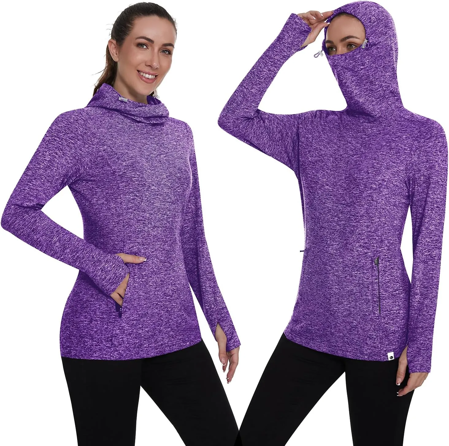 Soneven Women's Fleece Running Pullover Winter Outdoor Thermal Sweatshirts Cold Weather Ski Hiking Shirts With Thumbholes