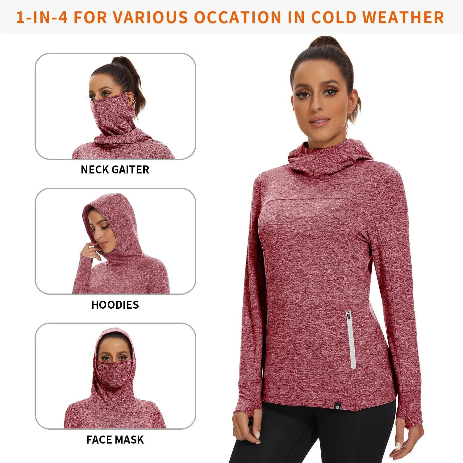 Soneven Women's Fleece Running Pullover Winter Outdoor Thermal Sweatshirts Cold Weather Ski Hiking Shirts With Thumbholes