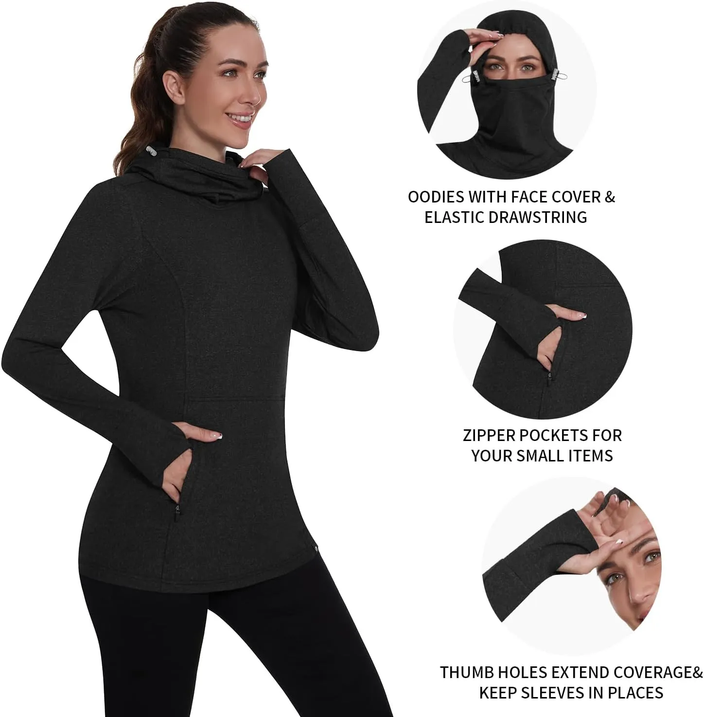 Soneven Women's Fleece Running Pullover Winter Outdoor Thermal Sweatshirts Cold Weather Ski Hiking Shirts With Thumbholes