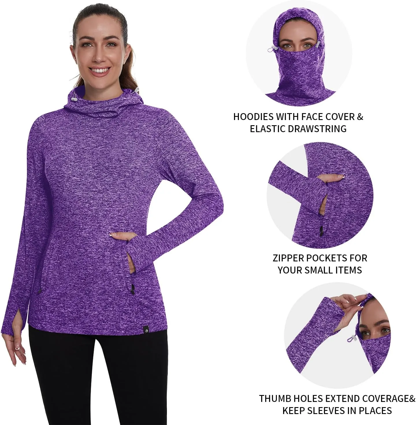 Soneven Women's Fleece Running Pullover Winter Outdoor Thermal Sweatshirts Cold Weather Ski Hiking Shirts With Thumbholes