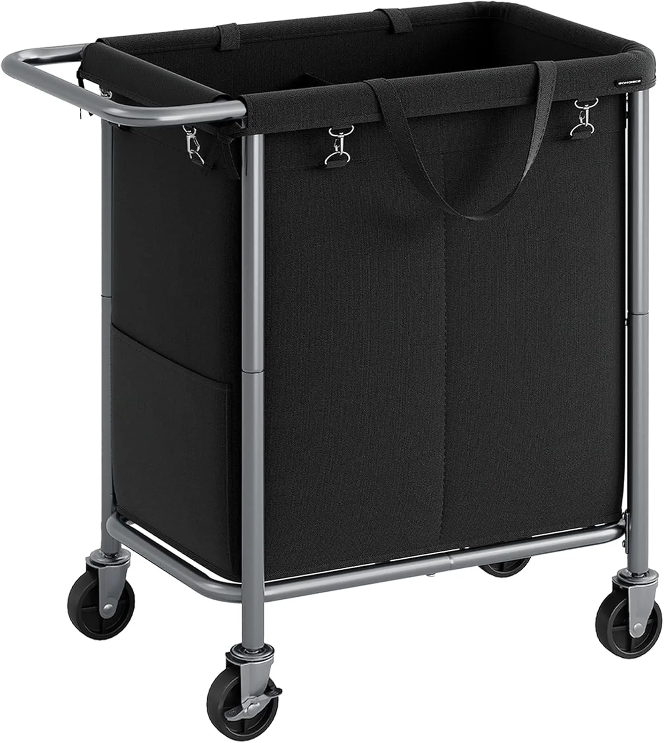 SONGMICS Laundry Basket with Wheels, 2-Section Rolling Laundry Hamper, 37 Gallons (140L), Removable Liner, Steel Frame with Handle, Blanket Storage, 27.2 x 15.4 x 31.9 Inches, Ink Black URLS004B01