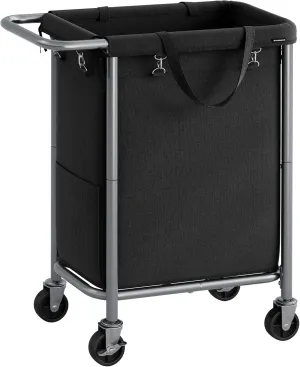 SONGMICS Laundry Basket with Wheels, Rolling Laundry Hamper, 23.8 Gallons (90L), Removable Liner, Steel Frame with Handle, Blanket Storage, 24 x 11.4 x 31.9 Inches, Ink Black URLS003B01