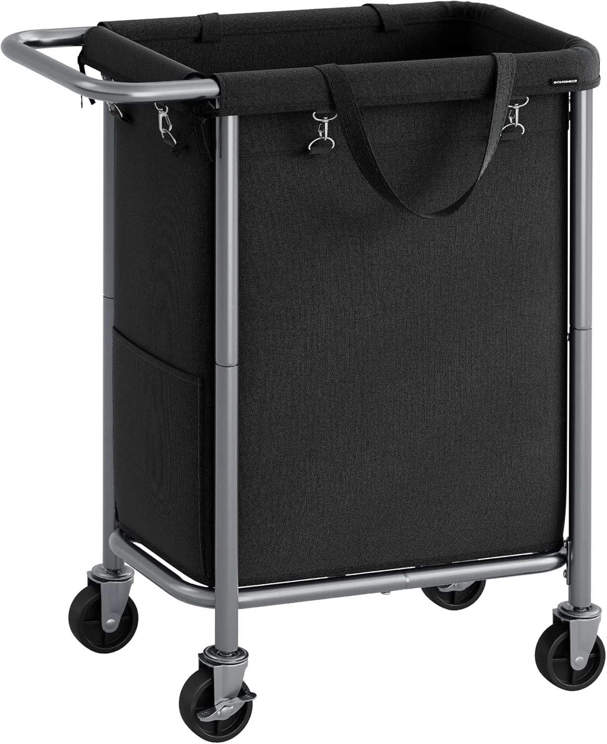 SONGMICS Laundry Basket with Wheels, Rolling Laundry Hamper, 23.8 Gallons (90L), Removable Liner, Steel Frame with Handle, Blanket Storage, 24 x 11.4 x 31.9 Inches, Ink Black URLS003B01