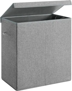 SONGMICS Sturdy Double Laundry Hamper with Lid, Removable Fabric Bag, 142L Large Clothes Hamper 2 Section, Laundry Basket with Handles for Closet, Laundry Room, Bedroom, Bathroom, Gray ULCB02G