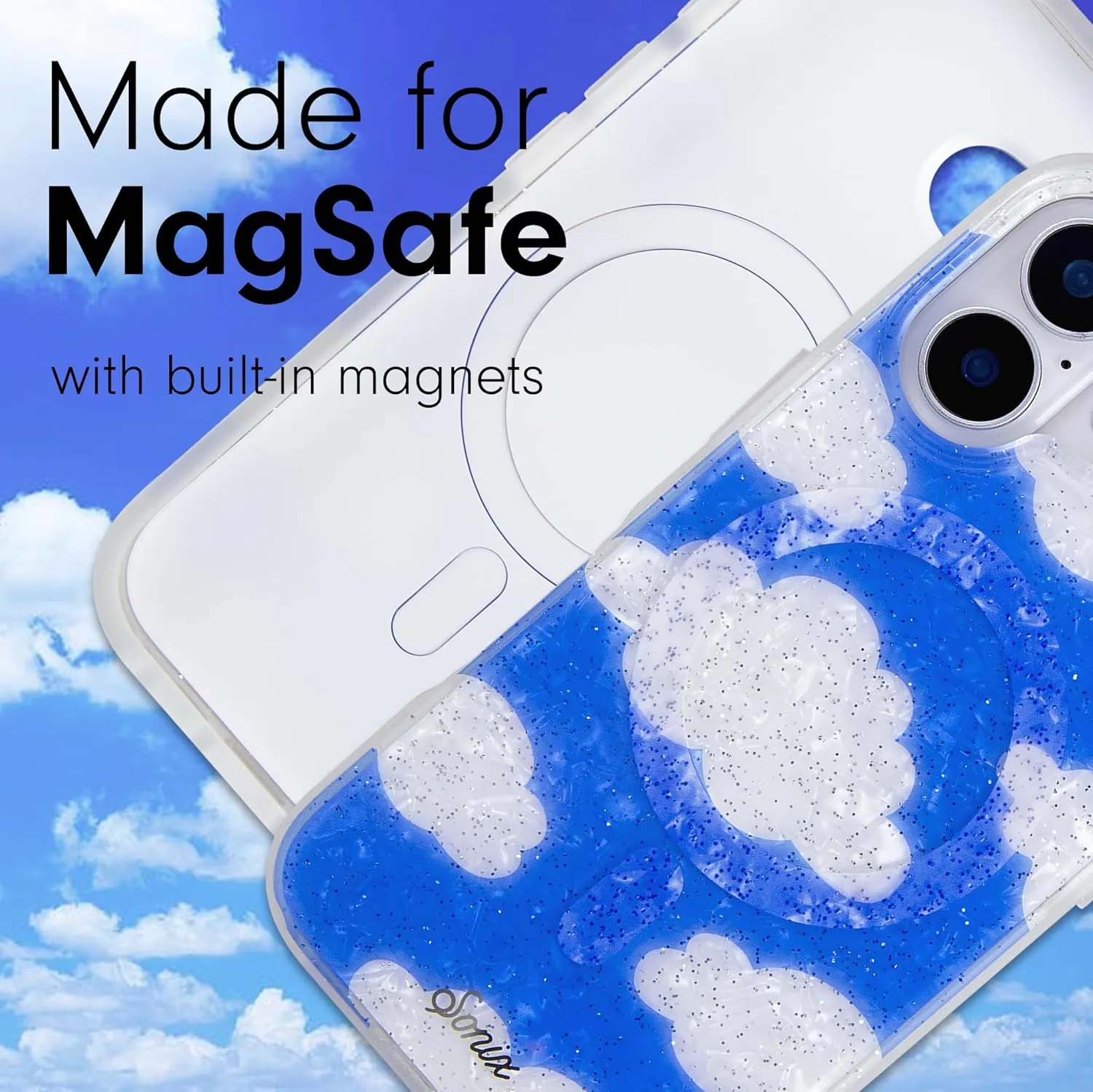 Sonix Case for iPhone 16 | Compatible with MagSafe | 10ft Drop Tested | Glitter Clouds | Day Dream