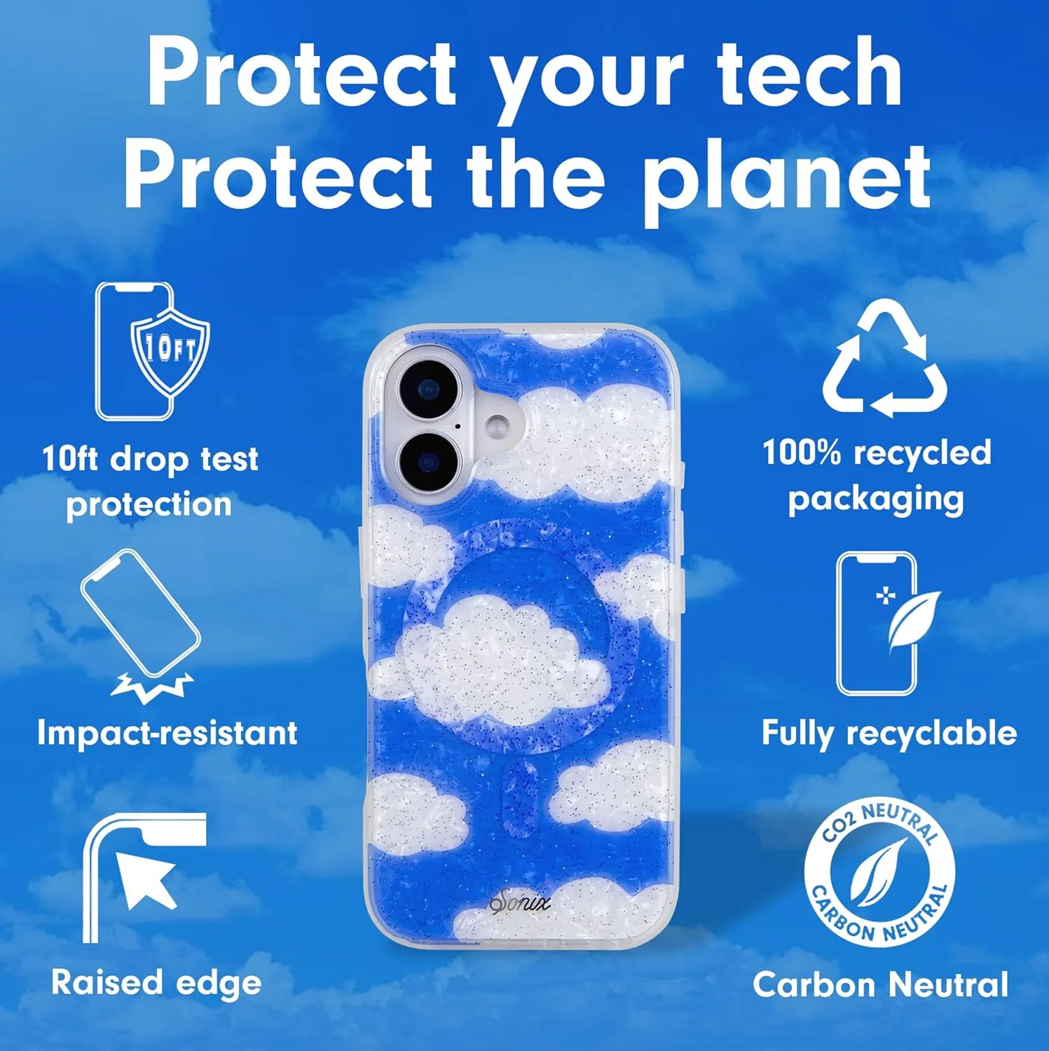 Sonix Case for iPhone 16 | Compatible with MagSafe | 10ft Drop Tested | Glitter Clouds | Day Dream