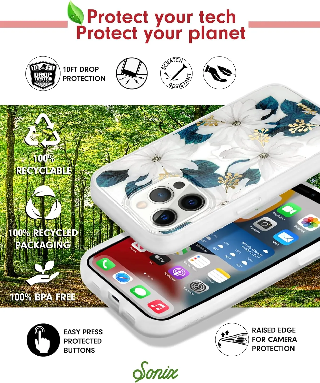 Sonix Phone Case for iPhone 13 Pro | 10ft Drop Tested | White Flower with Gold Foil | Delilah