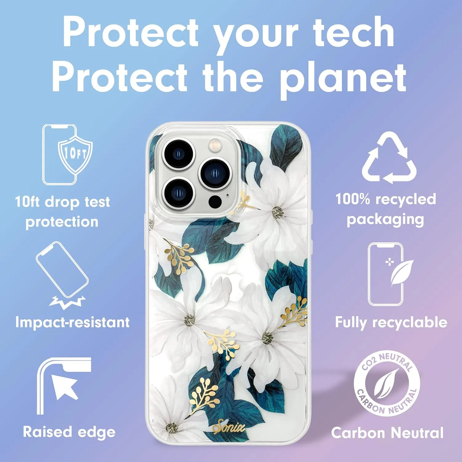 Sonix Phone Case for iPhone 13 Pro | 10ft Drop Tested | White Flower with Gold Foil | Delilah