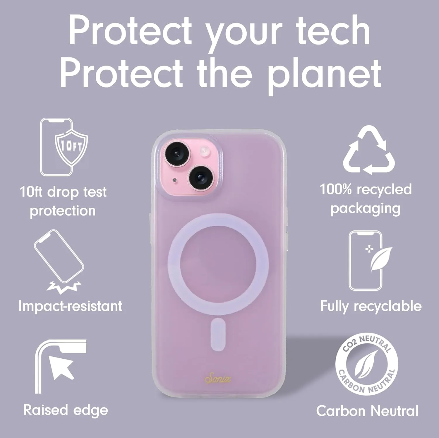 Sonix Protective Phone Case for iPhone 15, 14, 13 | Compatible with Magsafe | 10ft Drop Tested | Jelly Lavender