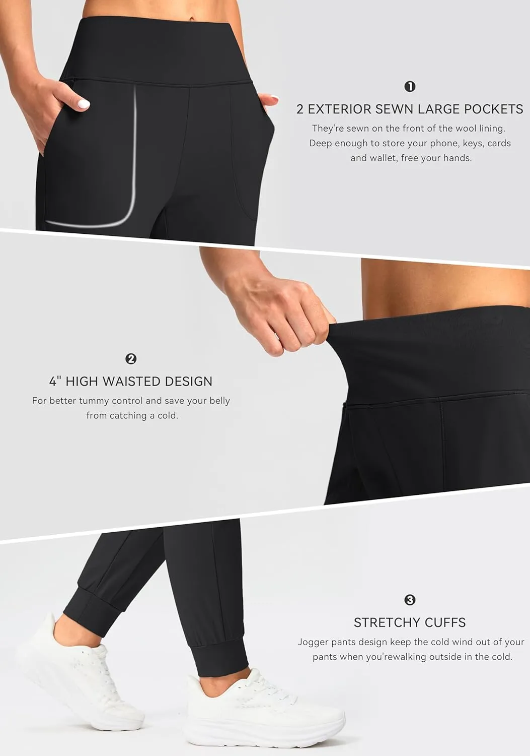Soothfeel Women's Fleece Lined Joggers Pants High Waisted Water Resistant Thermal Sweatpants Winter Hiking Pants with Pockets