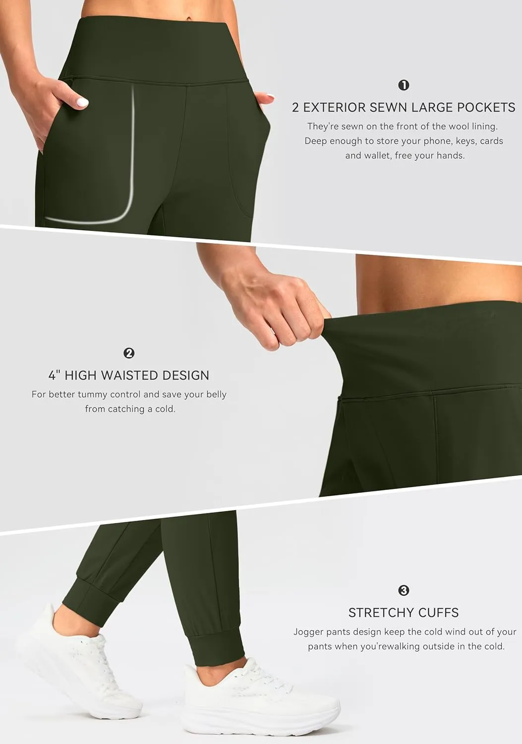 Soothfeel Women's Fleece Lined Joggers Pants High Waisted Water Resistant Thermal Sweatpants Winter Hiking Pants with Pockets