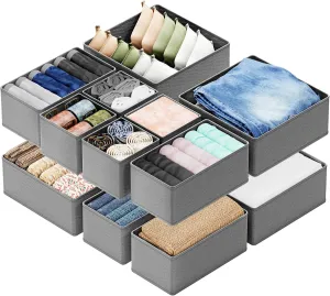SpaceAid Drawer Organizer Clothes, 12 Pack Dresser Organizer Bins for Nursery, Closet Organization and Storage Dividers for Clothing, Baby Clothes, Underwears, Socks (Grey)