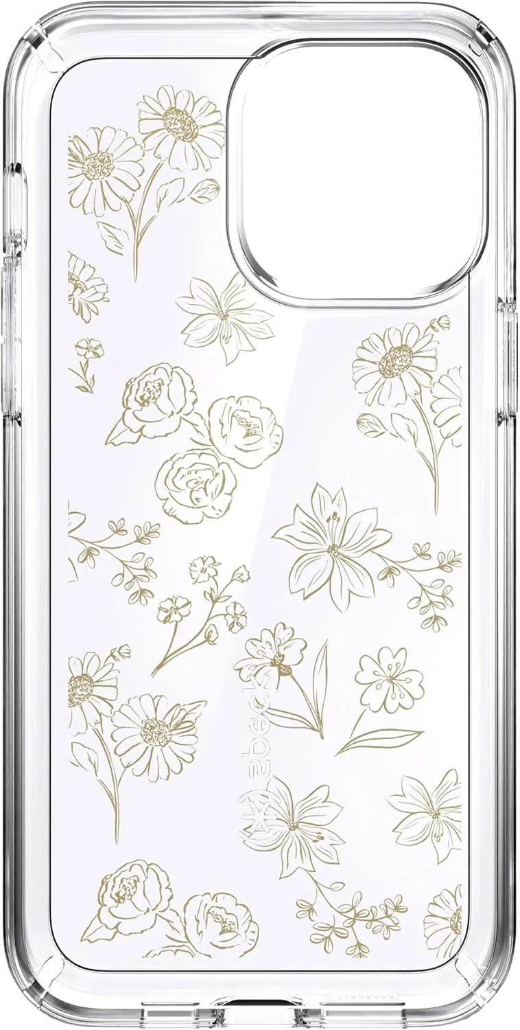 Speck Clear iPhone 13 Pro Max Case - Slim, Drop Protection - for iPhone 13 Pro Max & iPhone 12 Pro Max - Scratch Resistant, Anti-Yellowing, Anti-Fade 6.7 Inch Phone Case - GemShell Golden Fall Floral