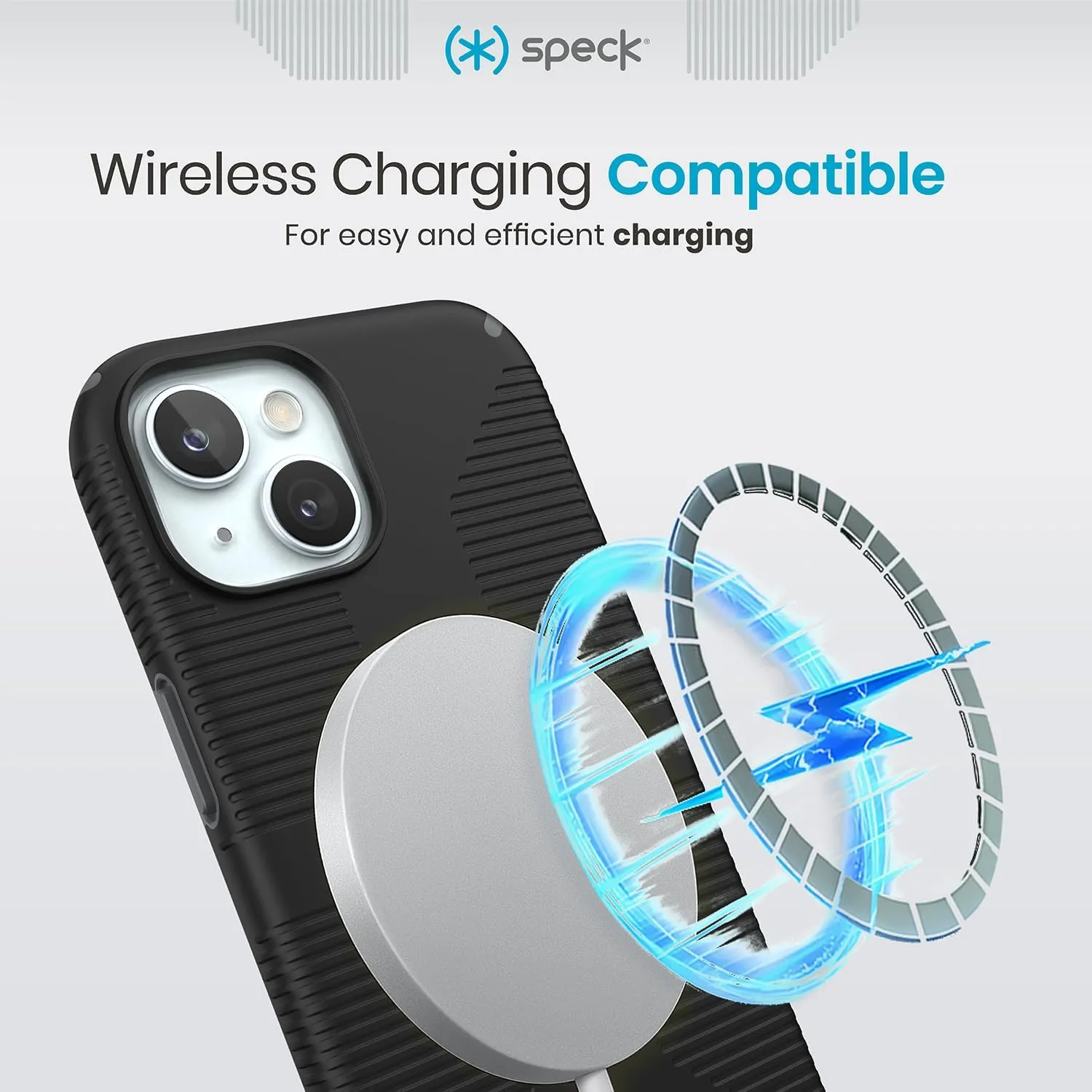 Speck iPhone 15 Case - Built for MagSafe, Drop Protection Grip – for iPhone 15 iPhone 14 & iPhone 13 - Scratch Resistant, Soft Touch, 6.1 Inch Phone Case - CandyShell Grip Black/Slate Grey