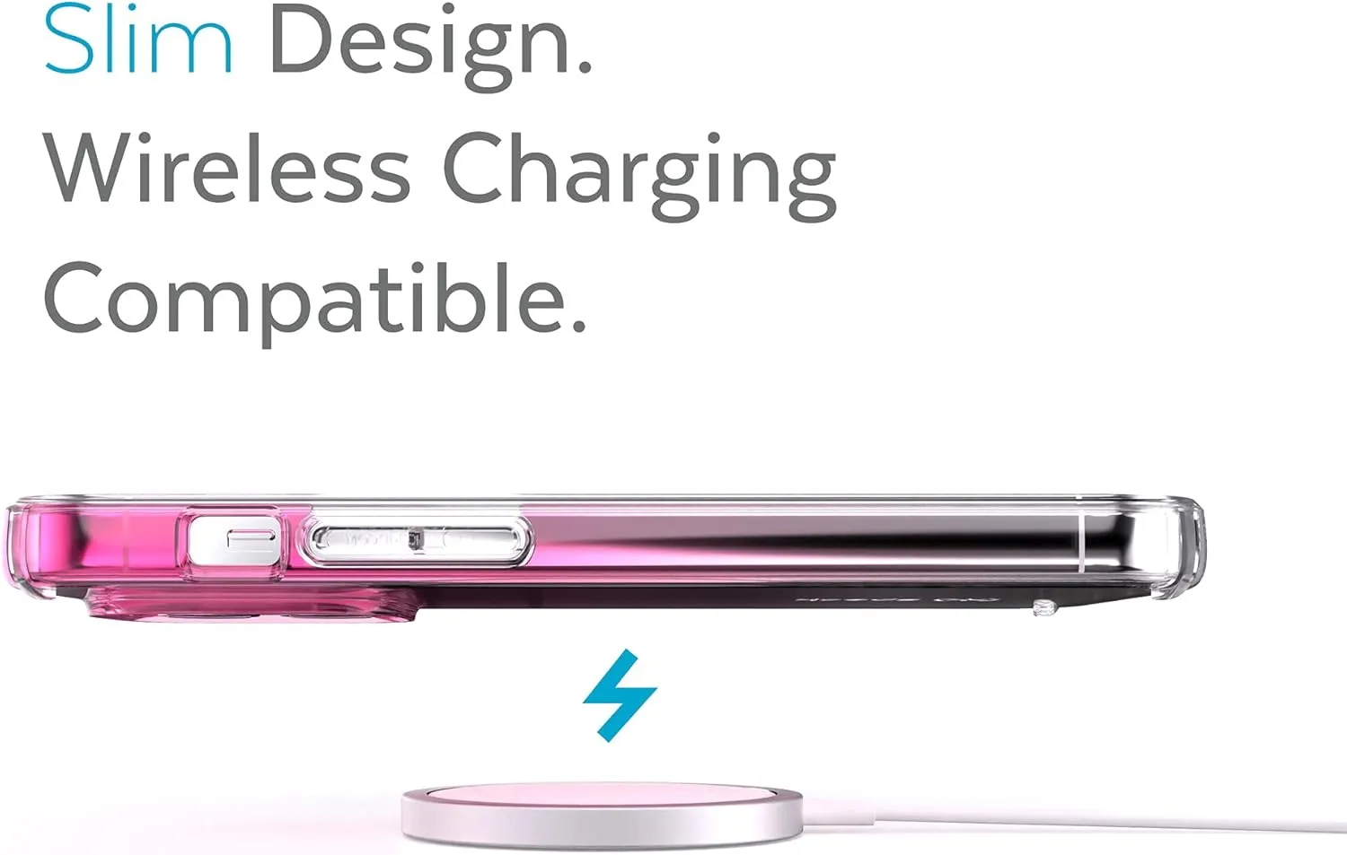 Speck MagSafe Case for iPhone 13 Pro - Drop & Camera Protection, Clear Phone Case, Wireless Charging Compatible - Fuschia Fade/Clear