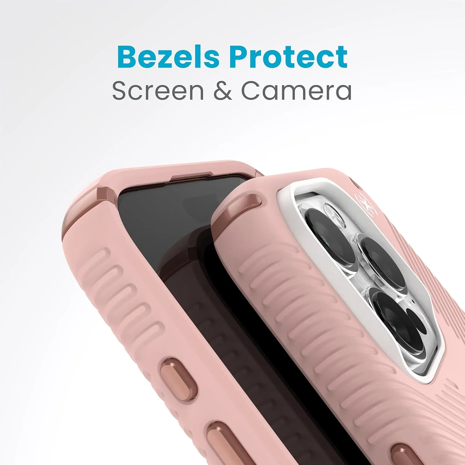 Speck MagSafe Case for iPhone 15 Pro - Drop & Camera Protection, ClickLock No-Slip, Wireless Charging Compatible, Fits All 6.1 Inch Models - Dahlia Pink/Rose Copper/White