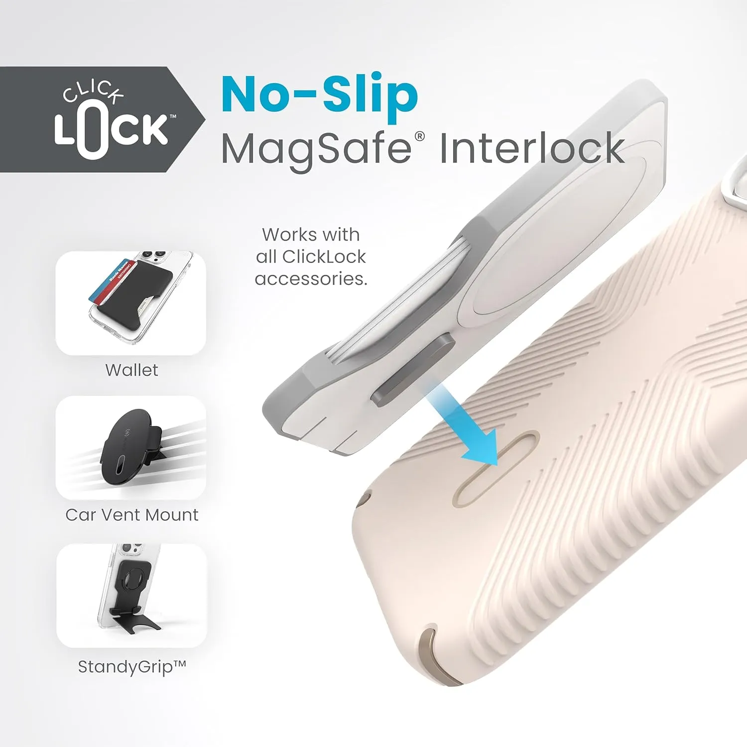 Speck Presidio2 Grip MagSafe Case for iPhone 15, 14, 13 - Drop & Camera Protection, ClickLock No-Slip, Wireless Charging Compatible, Bleach Bone/Heirloom Gold/Brown
