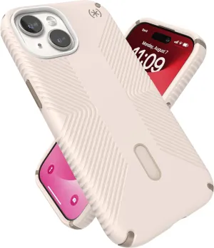 Speck Presidio2 Grip MagSafe Case for iPhone 15, 14, 13 - Drop & Camera Protection, ClickLock No-Slip, Wireless Charging Compatible, Bleach Bone/Heirloom Gold/Brown