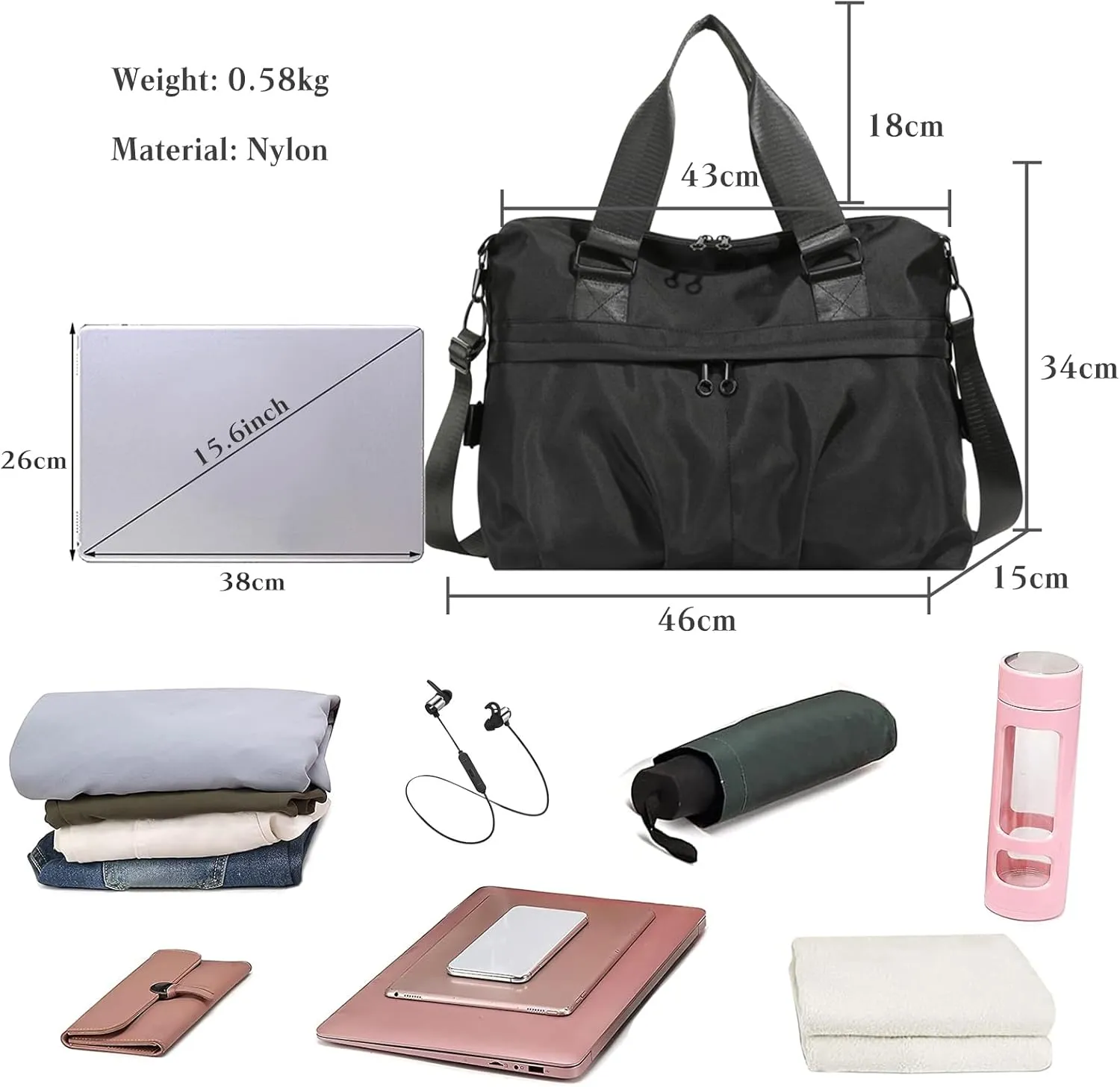 Sport Duffel Bag for Women Travel Duffel Bag Ultra-Light Weekend Shoulder Bag Overnight Bag Large Gym Tote Bag Hospital Bag Carry On Luggage Crossbody Bag for Sport Gym Travel Black