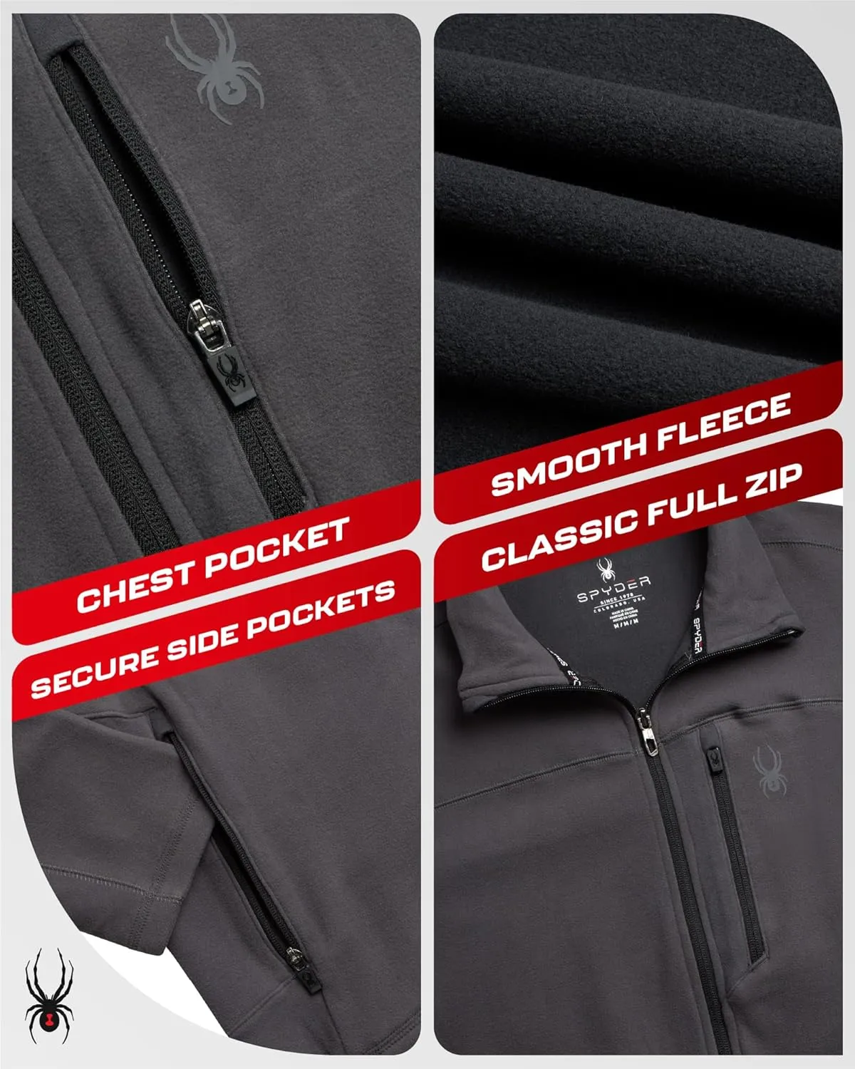Spyder Mens Jacket - Polar Fleece Insulated Suede Light Jackets for Men - Lightweight Athletic Zip Up Jacket (Sizes: S-XL)