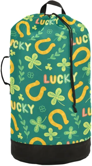 St Patricks Clover Horseshoe Laundry Bag with Shoulder Straps Large Capacity Dirty Clothes Bag for College Dorm Apartment