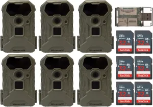 Stealth Cam Wildview Trail Camera 14MP - Fast 0.7s Trigger Speed, 60-Feet IR Range - Outdoor Wildlife Monitoring Bundle with 32GB Memory Card and High-Speed Card Reader (6-Pack)