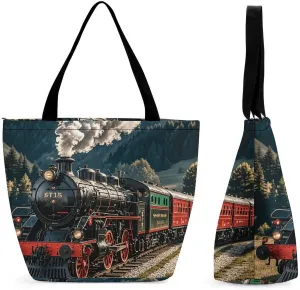 Steam Locomotive Train Tote Bag Shoulder Shopping Bag Reusable Grocery Bag for Travel Work Friendship Gift