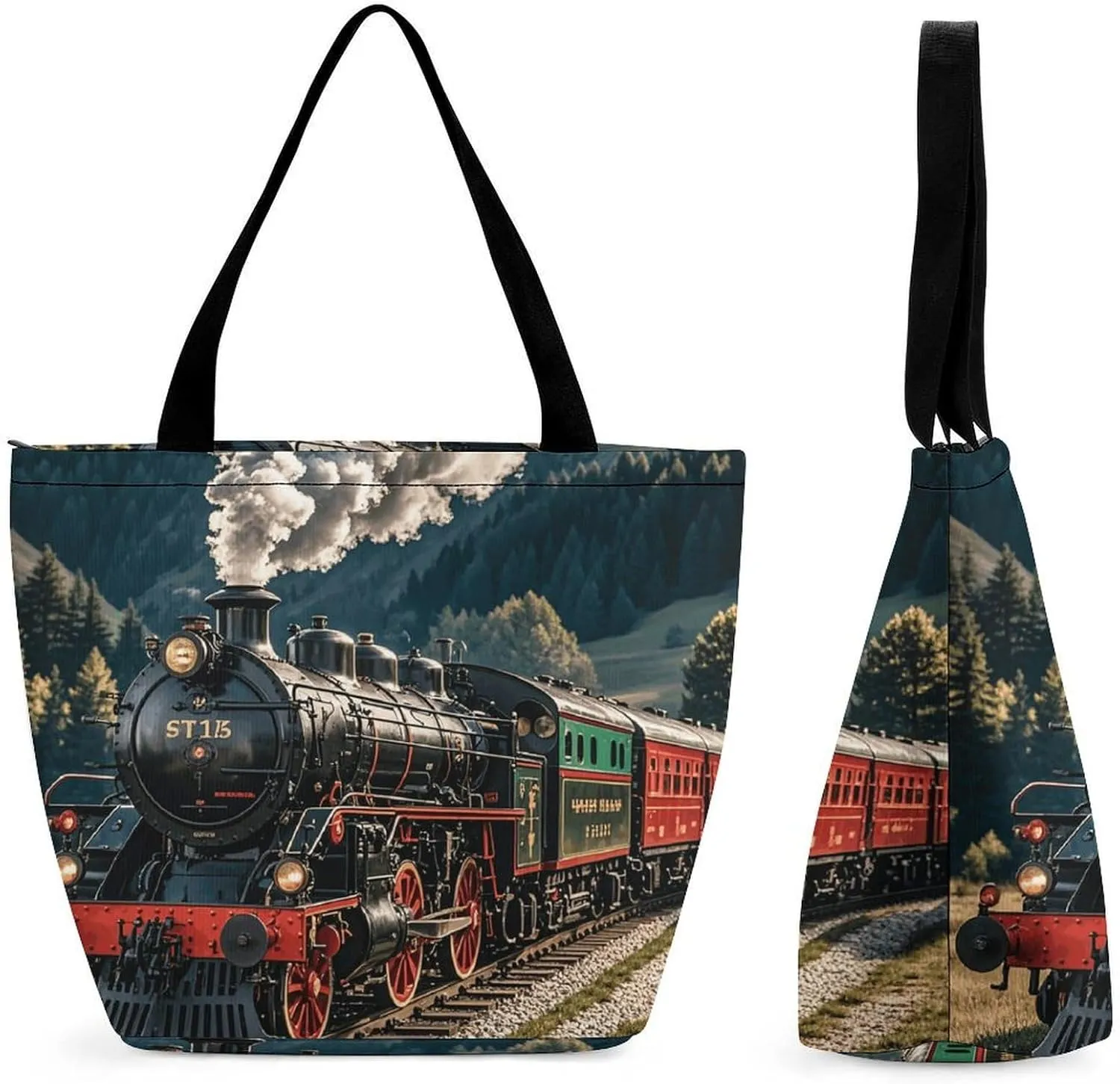 Steam Locomotive Train Tote Bag Shoulder Shopping Bag Reusable Grocery Bag for Travel Work Friendship Gift
