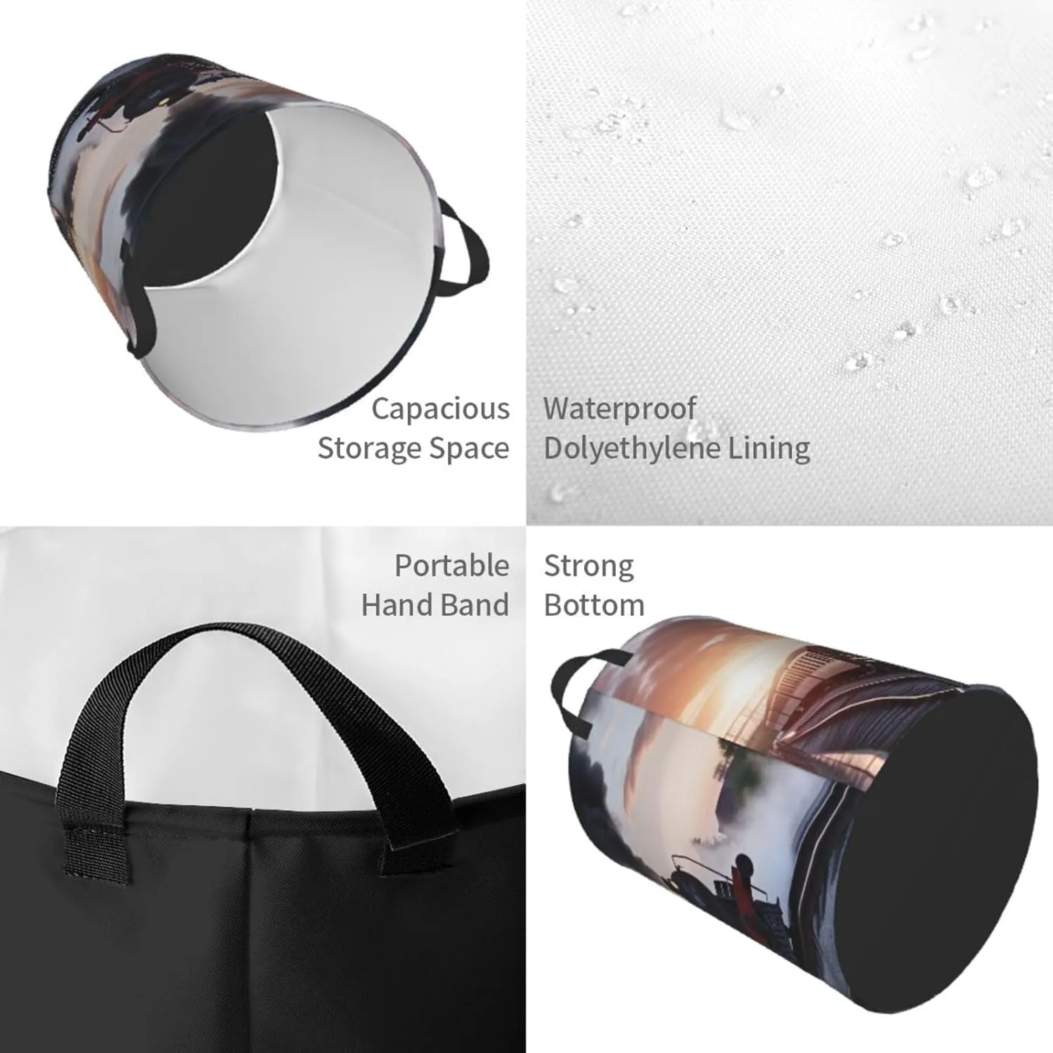 Steam Train Depart Sunset Laundry Basket Waterproof Foldable Storage Bin Lightweight Laundry Hamper Clothes Toys Organizer Bag With Handles For Home Bathroom Bedroom Dorm