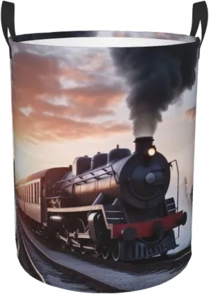 Steam Train Depart Sunset Laundry Basket Waterproof Foldable Storage Bin Lightweight Laundry Hamper Clothes Toys Organizer Bag With Handles For Home Bathroom Bedroom Dorm