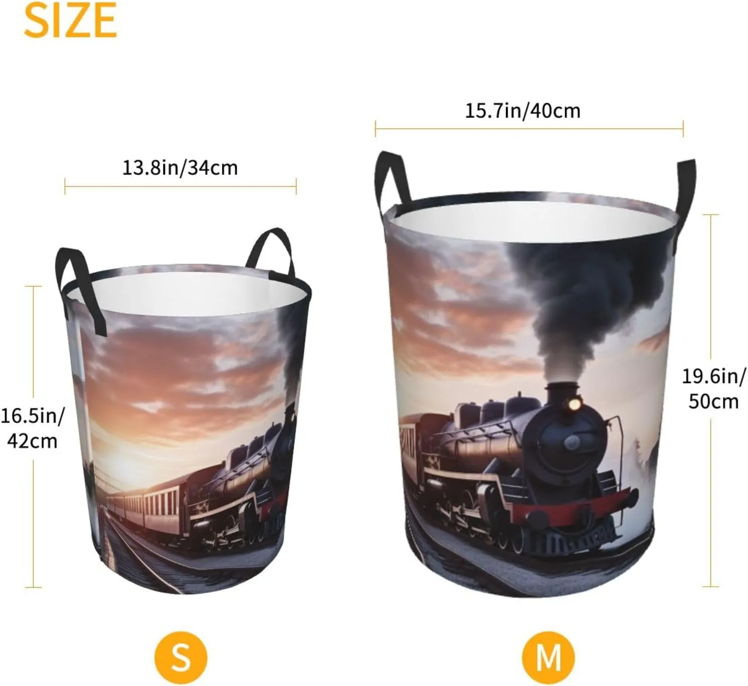 Steam Train Depart Sunset Laundry Basket Waterproof Foldable Storage Bin Lightweight Laundry Hamper Clothes Toys Organizer Bag With Handles For Home Bathroom Bedroom Dorm
