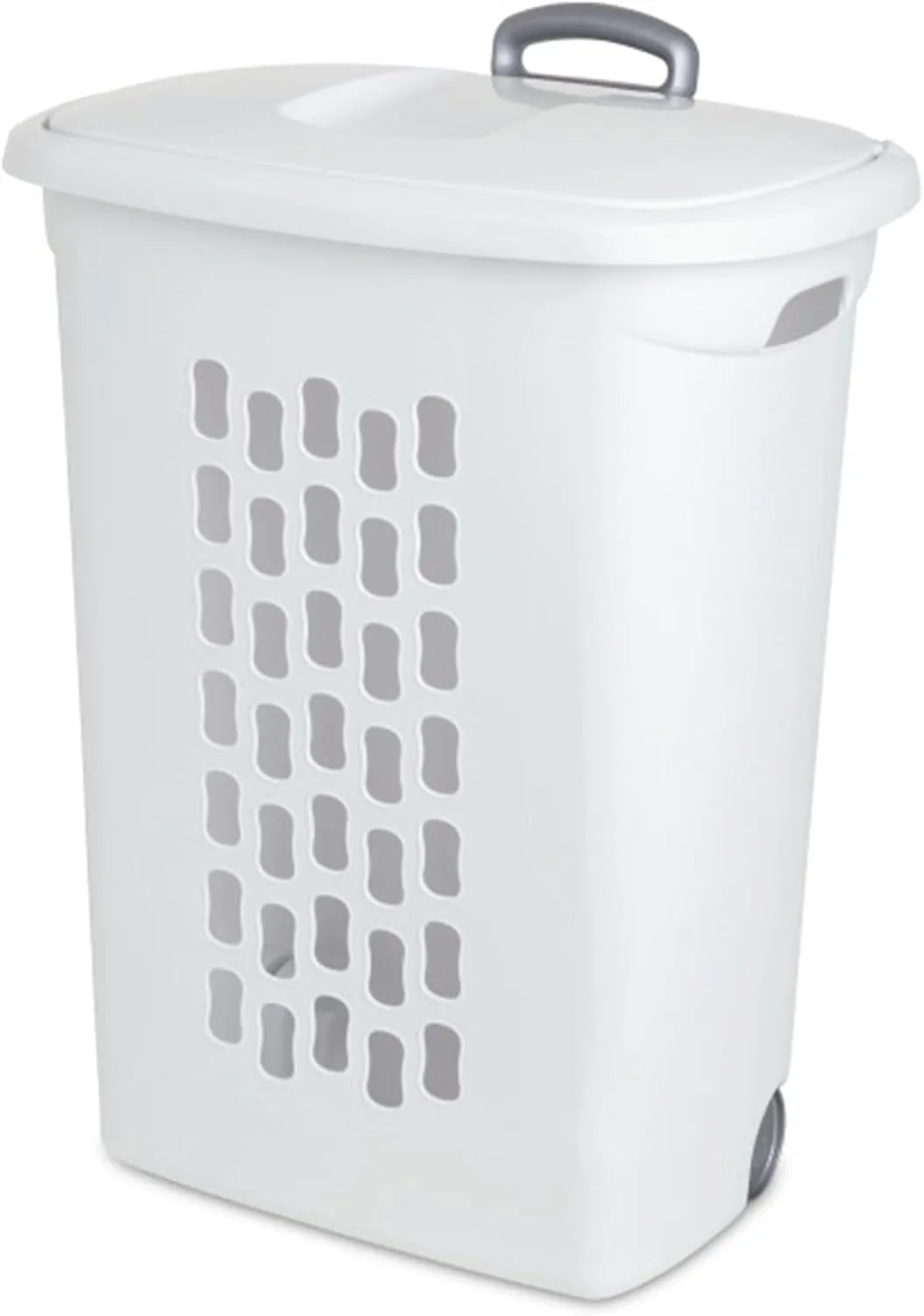 Sterilite 18-Pack Laundry Hamper with Lid and Wheels, Rolling Clothes Basket, Ultra, White