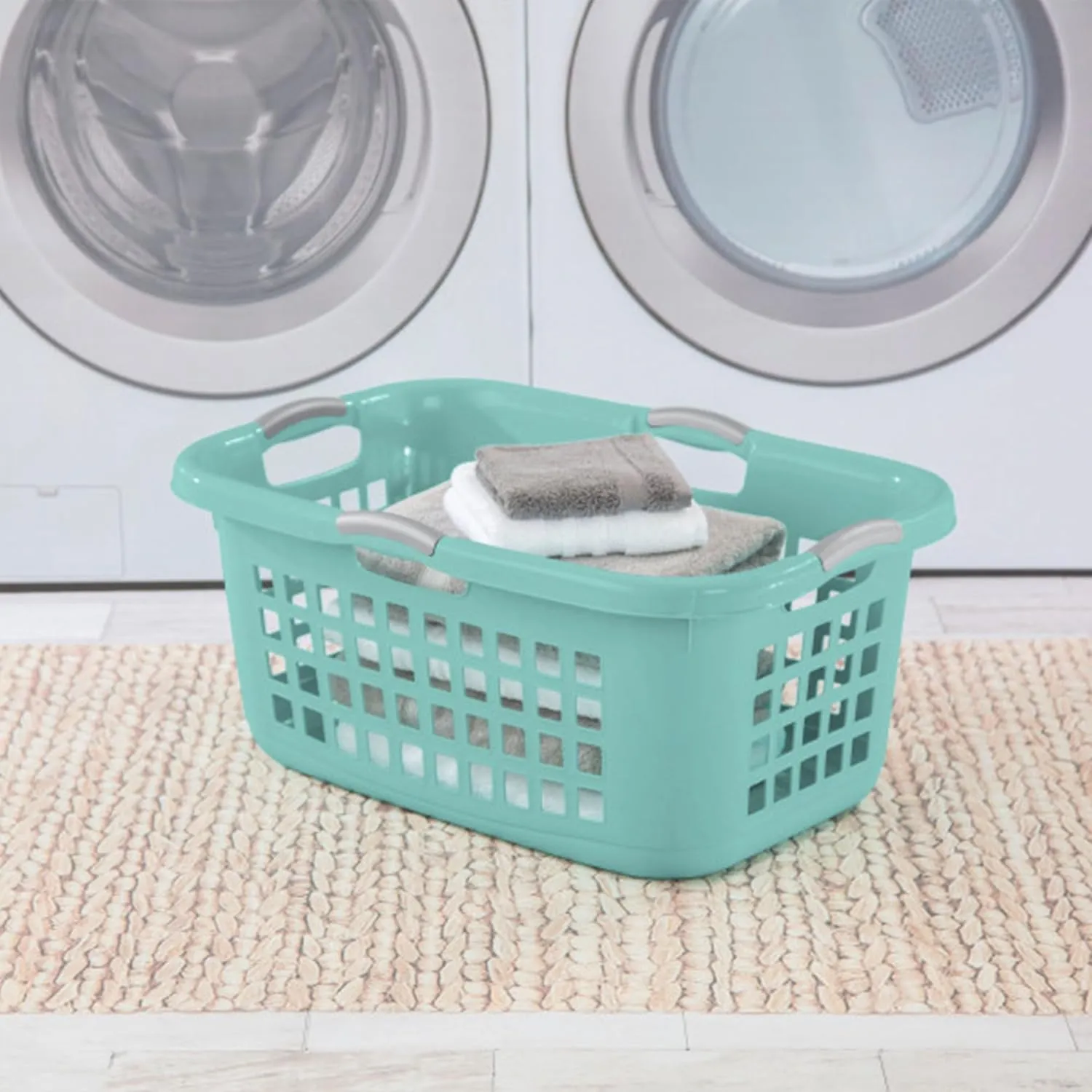 Sterilite 6 Pack Plastic Laundry Basket Clothes Hamper, 2 Bushel, Ultra, Aqua Chrome