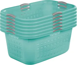 Sterilite 6 Pack Plastic Laundry Basket Clothes Hamper, 2 Bushel, Ultra, Aqua Chrome