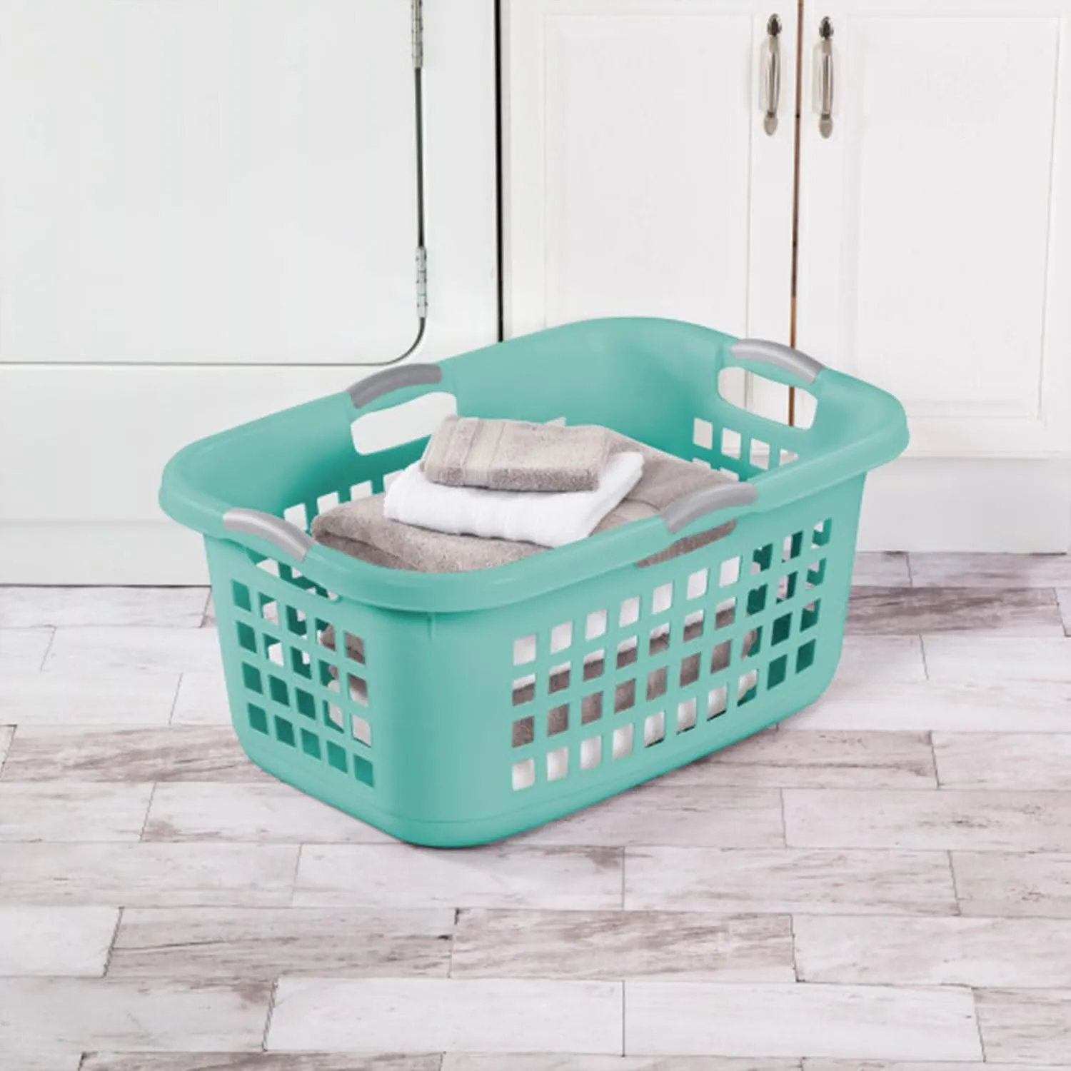 Sterilite 6 Pack Plastic Laundry Basket Clothes Hamper, 2 Bushel, Ultra, Aqua Chrome