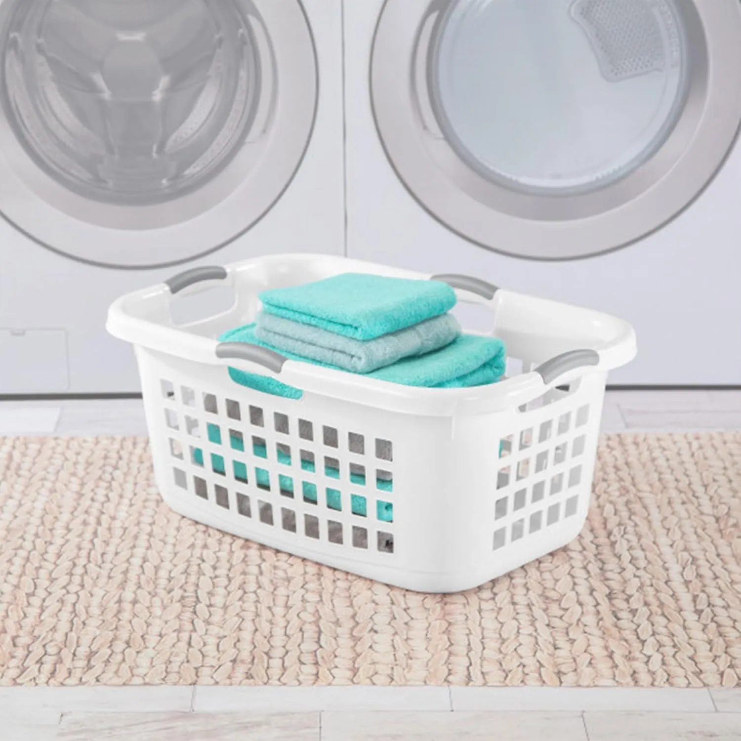 Sterilite 6 Pack Plastic Laundry Basket Clothes Hamper, 2 Bushel, Ultra, White