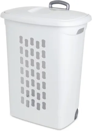 Sterilite 9-Pack Laundry Hamper with Lid and Wheels, Rolling Plastic Basket, Ultra, White