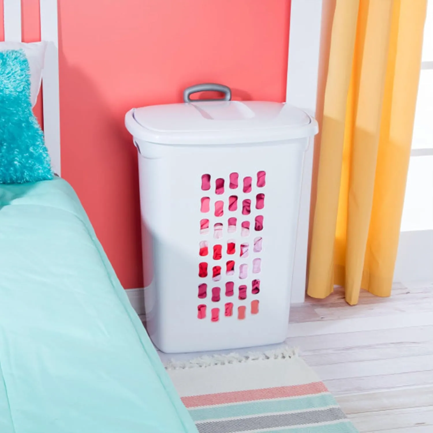 Sterilite 9-Pack Laundry Hamper with Lid and Wheels, Rolling Plastic Basket, Ultra, White